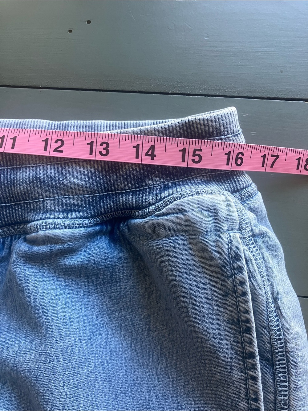 AERIE Real Soft Wide-Leg Jogger Style Blue Denim Pull-On Pants Raw Hem Size L - Picture 8 of 14